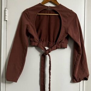 SALTY Long Bell Sleeve Open Back Crop Top Sweatshirt - Size Large